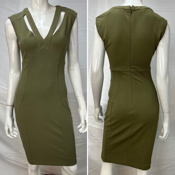 slim fit dress slacks Crepe Olive Green Long Sleeve Dress – shopaleena